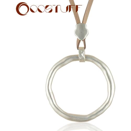 Trendy Women Jewelry Leather Long Necklace with Circle Pendants Wholesale Fashion Vintage Necklaces Accessories Suspension 2021