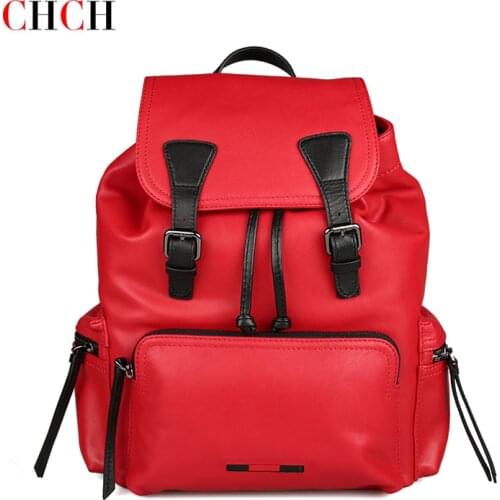 CHCH Fashion Women Backpack Large Capacity Genuine Leather School Backpack Travel Bag Unisex High Laptop School Bag Tote