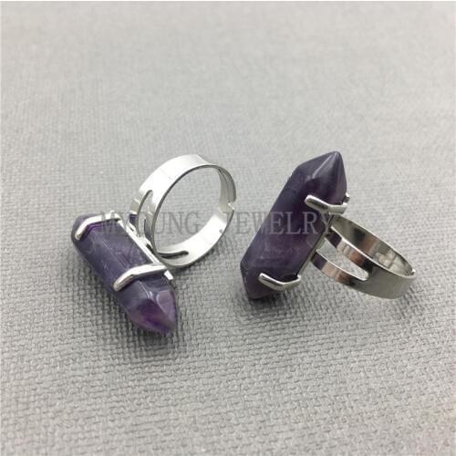 MY0525 Healing Stone Amethysts Point Silver Plated Wrapped Ring for women