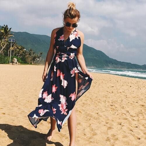 New pregnant women skirt v neck backless long dress Chiffon split cross lace up summer Sleeveless beach maxi