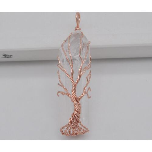 Natural Clear Crystal Lucky Pillar Pendant Wire Wrapping Jewelry For Woman Gift S2997