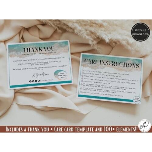 Resin care card,Editable Business thank you card printable,Thank you for your order card,Care instructions template,Instant Down