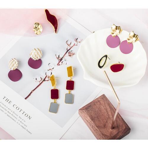 New Design Vintage Colorful Enamel Irregular Geometric Asymmetric Oval Round Long Stud Earrings for Women Girl Jewerly Gifts