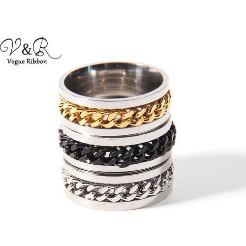 Unisex Stainless Steel Link Chain Wide Band Ring, Wedding Rings for Men Women, Simple Fashion Ring Set Jewelry, 2019 new latest