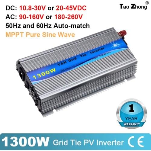 1300W Grid Tie Solar Inverter MPPT Pure Sine Wave Micro Inversor DC10.8-30V PV Input AC120V/220V for 12V Solar Panel Home System