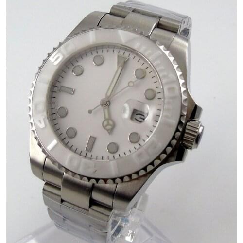 40MM Sterile White Dial Sapphire glass Date Ceramic Bezel Steel Bracelet Miyota 8215 NH35A Automatic Movement Mens Watch