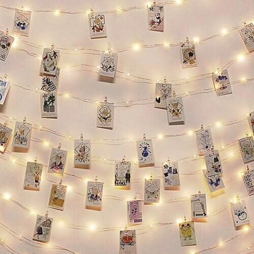 4m LED String Lights Card Photo Clip Holder Fairy Party Garland Decor Lamp for Home Wedding Party Decoration Warm White