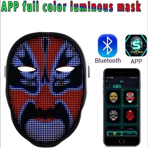 LED Glowing Bluetooth Face Mask Party Mask DIY Full Color Display Flashing Figure Mask Halloween Prank Concert Glowing Mask