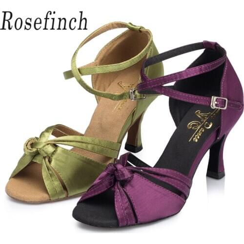 Latin Salsa Dance Shoes Women Satin Purple Green Shoes Ballroom dance For Women Sandals Zapatos de fiesta A209