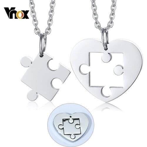 Vnox 2 pcs/ Set Heart Puzzle Pendants for Women Men Never Fade Stainless Steel Couple Necklaces Anniversary Gift