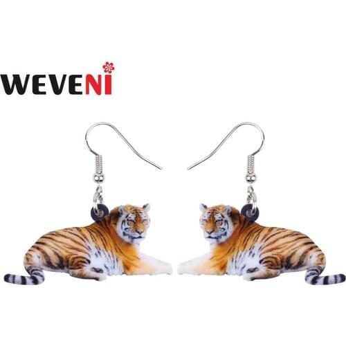 WEVENI Acrylic Lying Tiger Earrings Big Long Dangle Drop Gift for Women Girls Female Wild Jungle Animal Jewelry Charms Wholesale