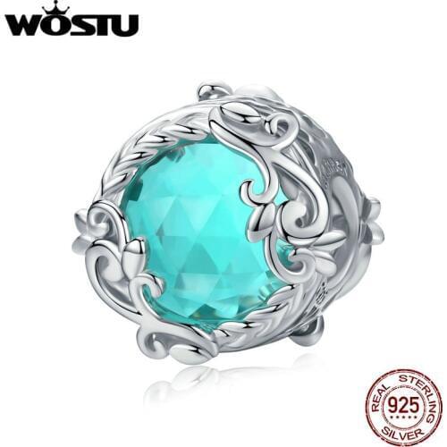 WOSTU Real 925 Sterling Silver Flower Lampwork Beads Round Crystal Charms Pendant Fit Original Bracelet Jewelry Making CTC105