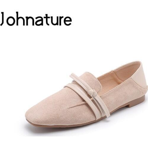 Johnature Flats Women Shoes Casual 2020 New Autumn Solid Color Round Toe Slip-on Korea Style Shallow Comfortable Woman Shoes