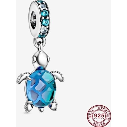 2020 New 925 Sterling Silver Charm Summer Blue Turtle Pendant Fit Pandora Women Bracelet & Necklace Diy Jewelry