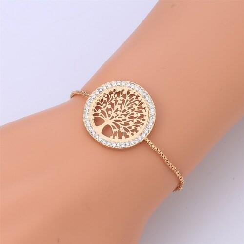 New pulseira mujer moda Clear Crystal Gold Charm Bracelets Bangles For Women Tree of Life Adjustable Bracelet Jewelry Gift New
