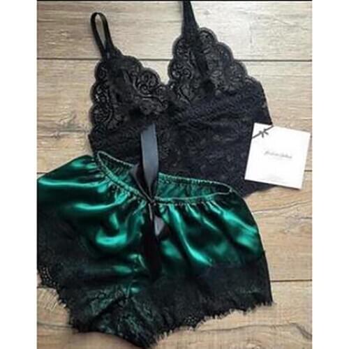 Women Sexy Lace Bra Tops Underwear Set Summer 2019 Cut-Out Bow Sleepwear Female Pajamas Set mujer nightie home clothes