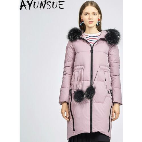 Womens Winter Down Jacket Hooded Coat Female Jacket Real Raccoon Dog Fur Collar Warm Women Parkas 2020 Mujer Chaqueta Pph1334
