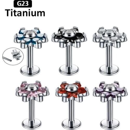 1PS G23 Titanium popular flower zircon earrings and lip stud body piercing jewelry Women fashion