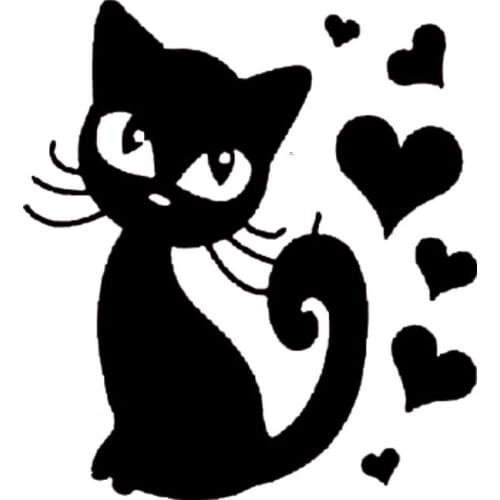 14.8*16.5CM Car Sticker Funny Cat With Love Animal Cute Vinyl Decal Car Styling Decorative Accessories Black/Silver S1-0202