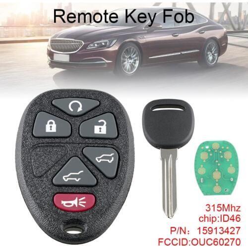 315Mhz 6 Buttons Remote Keyless Entry Key Fob Car Key OUC60270 Fit for 2007 2008 2009 2010 2011 2012 2013 2014 2015 GMC Acadia