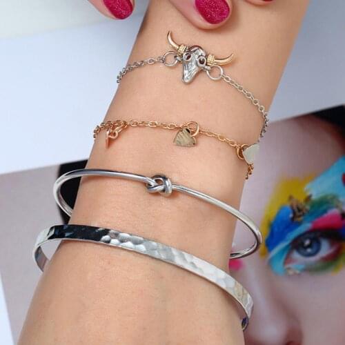 4Pcs/Set Women Fashion Cow Head Heart Knot Charm Bracelet Bangle Jewelry Gift