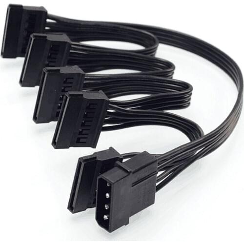 4Pin IDE Molex to 5-Port 15Pin SATA Power Cable Cord Lead 18AWG Wire For Hard Drive HDD SSD PC Server