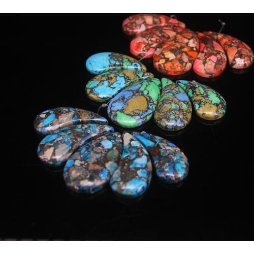 5pcs/set Top Drilled Flat Teardrop Graduated Necklace Pendant Sea Sediment,Ocean Impression Jaspers Emperor Stone Beads Jewelry