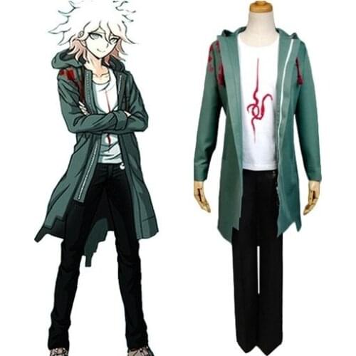 Anime Super Dangan Ronpa 2 Komaeda Nagito Army Green Jacket Coat Carnival Party Costume