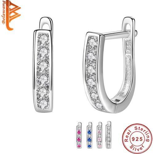 BELAWANG Fashion Best Friends 925 Sterling Silver Earrings U Shape Stud Earrings for Women White Cubic Zircon Earrings