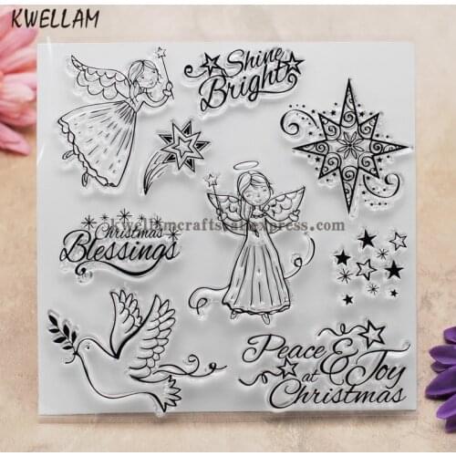 Shine Bright Peace Joy Christmas Angel Scrapbook DIY photo cards rubber stamp clear stamp transparent stamp 14x14cm KW7110814