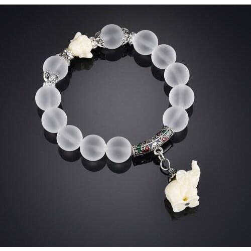 Korean Fashion Clear Beads Bracelets for Women Men Girls Gift Elephant Pendant Elastic Rope Tassel Bracelet pulseira feminina
