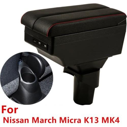 For Nissan March Micra K13 MK4 IV armrest box central Store content Storage box with cup holder phone holder USB interface