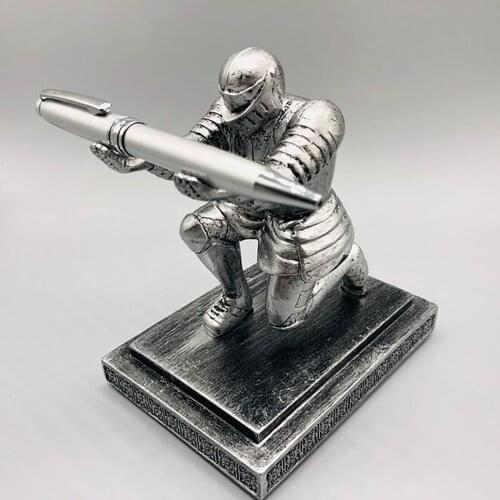 Executive Knight Character Pen Holder With Pen Desk Office Storage Rack Pen Holder Armor Hero Stationery Resin Display Supplies