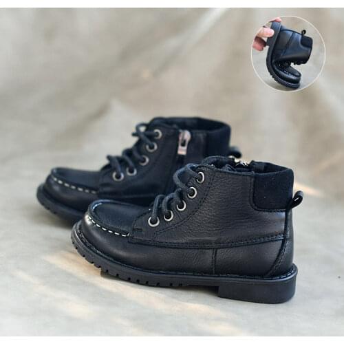 Childrens Shoes Geniune Leather Martin Boots Short Boots Black Leather Boots 2021 Fall/Winter New Warm Baby Boots British boot