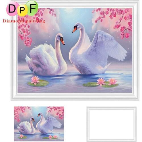 DPF 5D love swan Framed Diamond Embroidery Round full Diamond Painting Diamond Cross Stitch Rhinestone kits home Decor painting