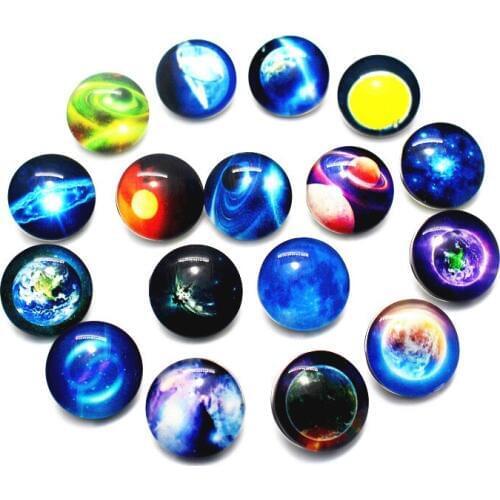 Hot Sale 20pcs/lot Glow in The Dark Space Snap Button Glass Galaxy Glowing Buttons Fit 18mm DIY Snap Bracelet Necklace Jewelry
