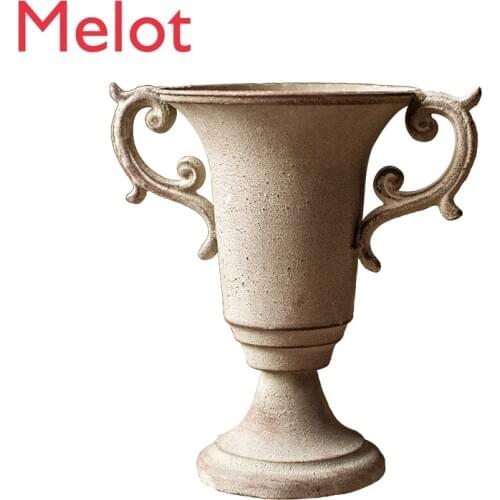 Classical Goblet European-Style Flower Vase Rusty Flower Column Flower Arrangement Flower Pot Retro Nostalgic Iron Vase