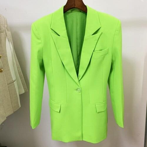 Blazer Skirt Suits Two Pieces Sets Women Widened Shrug Shoulder One Button Oversize Fluorescent Green Long Blazers Suit Dropship