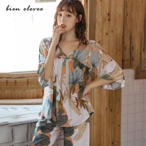 Womens Sleepwear Sets Floral Printing Pajamas Suits Casual Large Size Home Clothes Loose Style Nightwear Female Pijamas PJ Sets