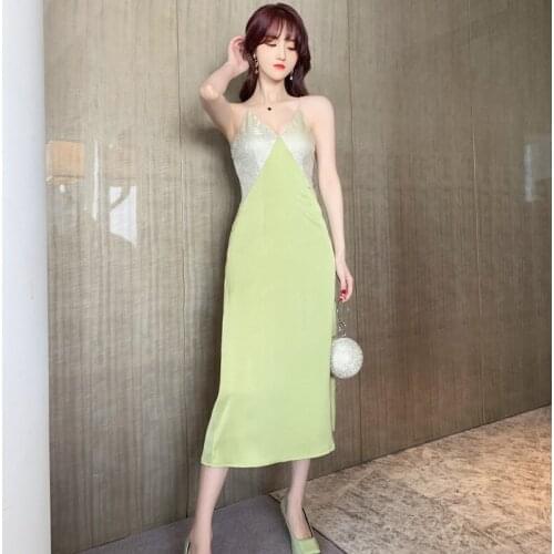 2020 Summer High-end Chic Women Dress V Neck Patchwork Sexy Party Dress Streetwear Maxi a Line Dress Vacation Vintage Vestidos