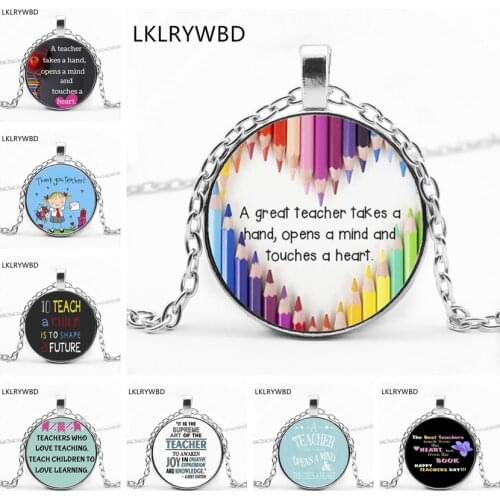 Best Teachers Day Teachers Shaped Future Necklace Multicolor Pendant Necklace Round Glass Necklace Give Teacher The Best Gift