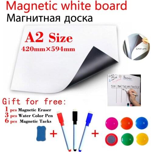 A2 Size Magnetic Whiteboard Fridge Sticker Dry Erase White Board School Kitchen Message Board Gift 3 Pen 2 Eraser 6 Tacks