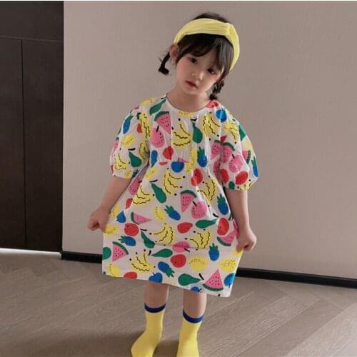 Mihkalev 2-7Y Kids Summer Dress For Girls Cotton Print Dress Children Casual Clothes Kids Girls Tutu Dress Vestido Infantil