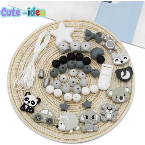 Cute-Idea 1set Silicone Bead Teether Pacifier Chain Bracelet Accessory Chain Toddle BPA Free Chewable Teething Soft Baby Product