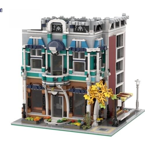MOC Citys Street Scene Libra Cafe Bookshop Alternate Building Blocks Classic Brand Modular Construction Block Model Toys