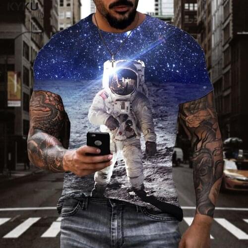KYKU Brand Astronaut T-shirt Men Galaxy Shirt Print Space Anime Clothes Universe Tshirt Printed Short Sleeve Hip hop New Male