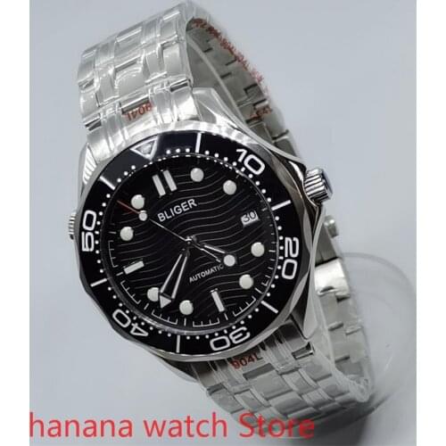 2020 Luxury BLIGER design Automatic Mens Mechanical Watch Luminous Sapphire Glass Rotating Bezel Movement Steel Strap