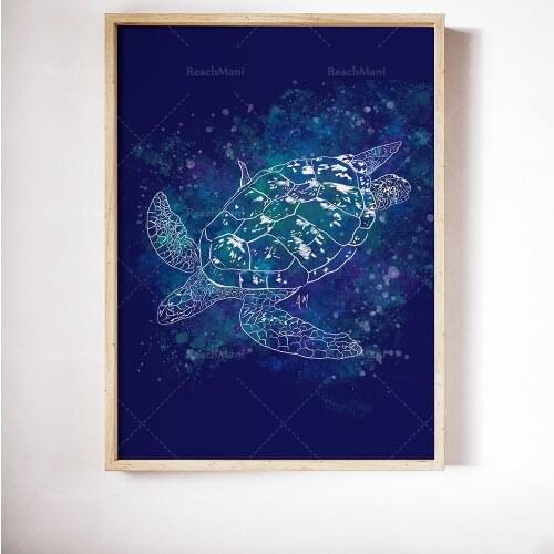 Blue Turtle Seascape Wall Art Canvas Painting Nordic Animal Picture Poster Printing Gallery Living Room Home Decoration