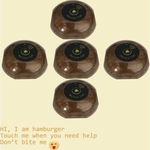 Long Distance Transmitter Wireless System 5 Call Button Brown Frequency 433.92MHz For Restaurant Guest Service