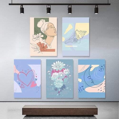 Minimalist Style Poster Modular HD Prints Flower Love Girl Line Frame Canvas Painting Modern Decor Home Bedroom Wall Picture Art